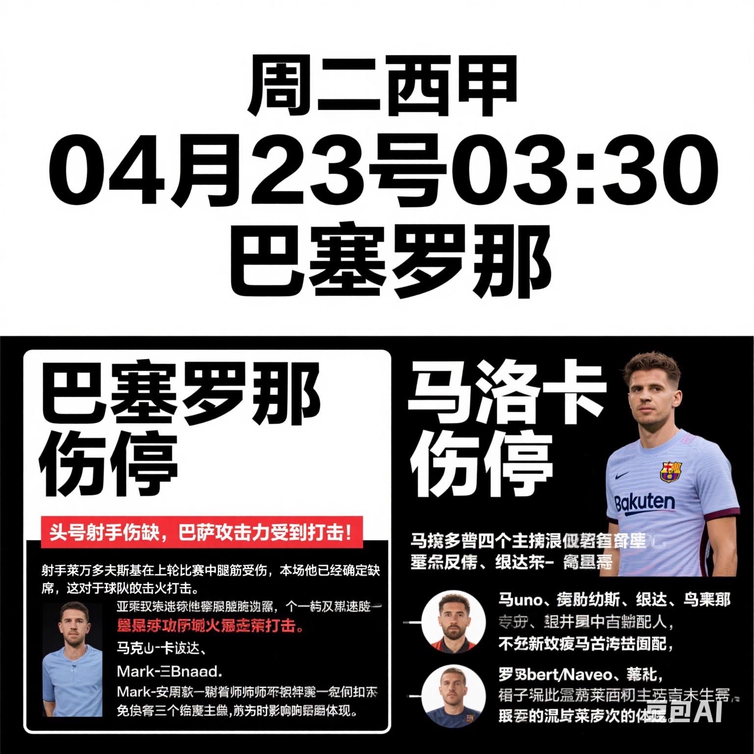 巴萨核心因伤缺阵，球队备战受影响